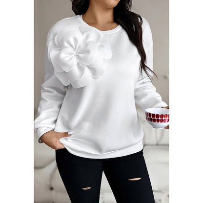 Plus Knit Floral Decoration Crew Neck Sweatshirt