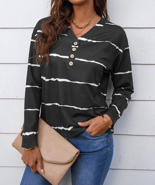 Striped V-Neck Button-Up Top | Knit Top - Women's | final sale, Sale | Elings