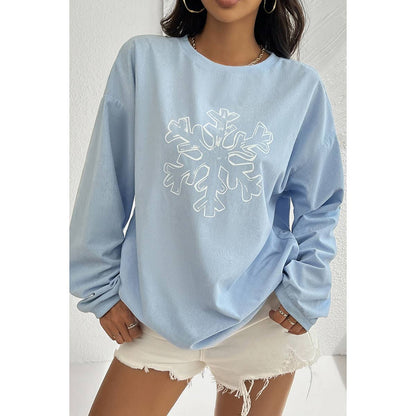 Snowflake Drop Shoulder Round Neck Loose Hoodie | Hoodie - Women's | F, Hoodie, new arrival, shoppe247, SWEATER | Elings