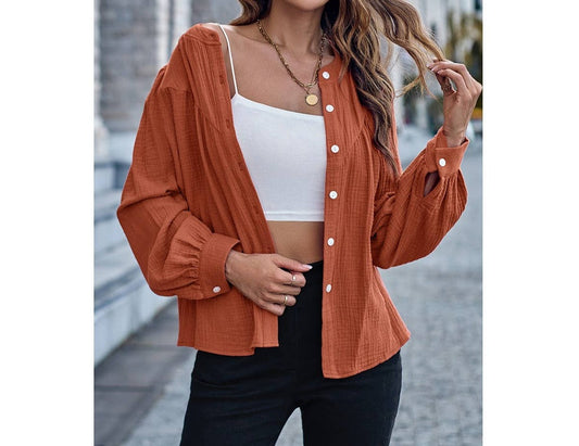 Puff Sleeve Button Up Shirt | Blouse - Women's | best sellers, long sleeve top, New Arrivals | Elings