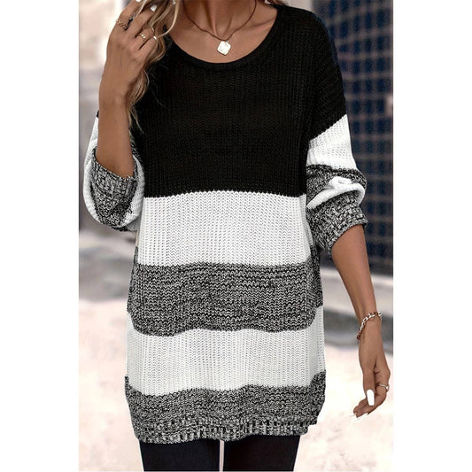 Knit Color Block Loose Fit Long Body Sweater | Knit Sweater - Women's | F, new arrival, shoppe247, SWEATER, Sweaters | Elings