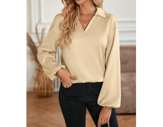 Collar Lantern Sleeve V Neck Loose Blouse | Blouse - Women's | blouse, long sleeve top, tops | Elings