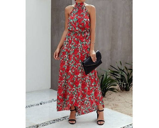 Halter Neck Waist Tie Maxi Dress | Dress - Women's | 011624, 2024, Dress, LK, maxi dress, new arrival, New Arrivals | Elings