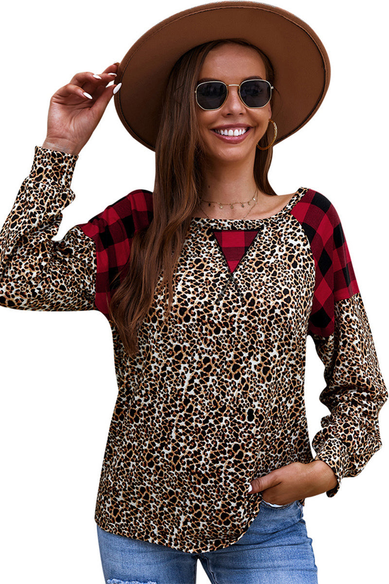 Leopard Chic Crew Neck Long Sleeve Top