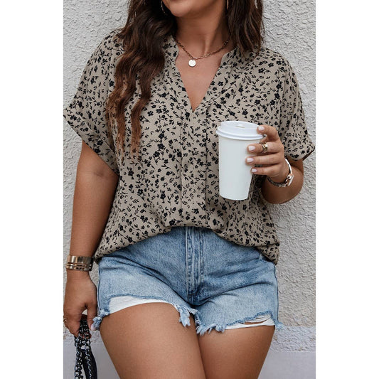 Plus Size Floral Print Loose Fit V Neck Blouse | Blouse - Women's | F, new arrival, plus, Plus tops | Elings