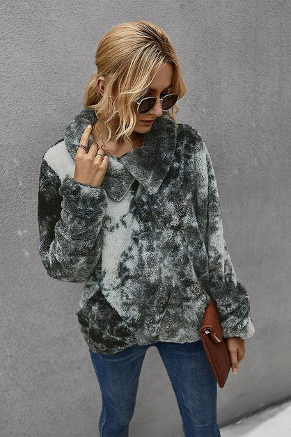 Zip-up Tie Dye Pullover Sweatshirt