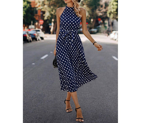 Dot Print Open Shoulder Fit Knot Belt Dress | Dress - Women's | Dress, LK, midi dress | Elings