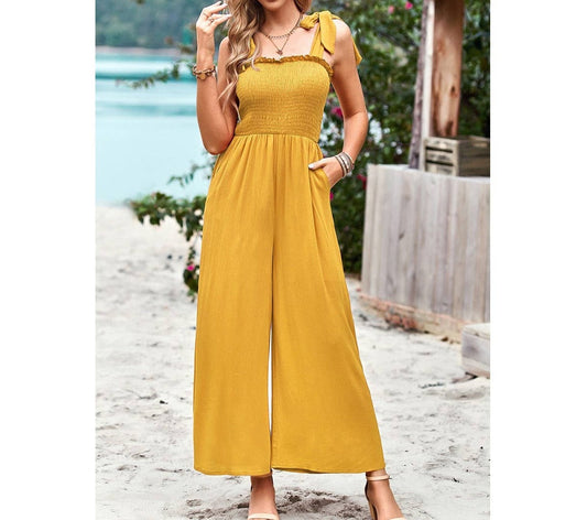 Knot Soild Ruched High Waist Pockets Lined Jumpsuit | Jumpsuit - Women's | 523, jumpsuit | Elings