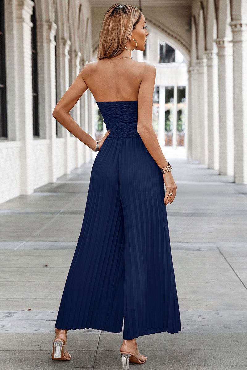 Sleeveless Off Shoulder Ruffle Solid Wide Leg Jumpsuit