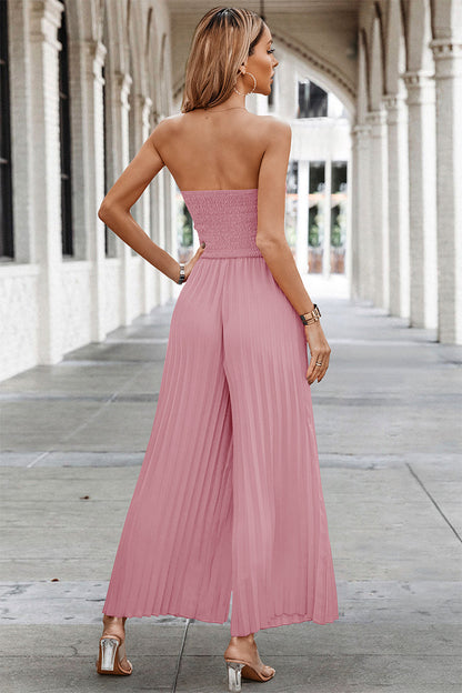 Sleeveless Off Shoulder Ruffle Solid Wide Leg Jumpsuit