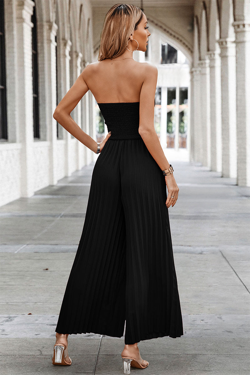 Sleeveless Off Shoulder Ruffle Solid Wide Leg Jumpsuit