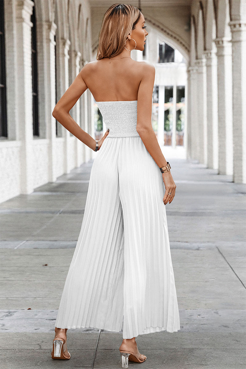 Sleeveless Off Shoulder Ruffle Solid Wide Leg Jumpsuit