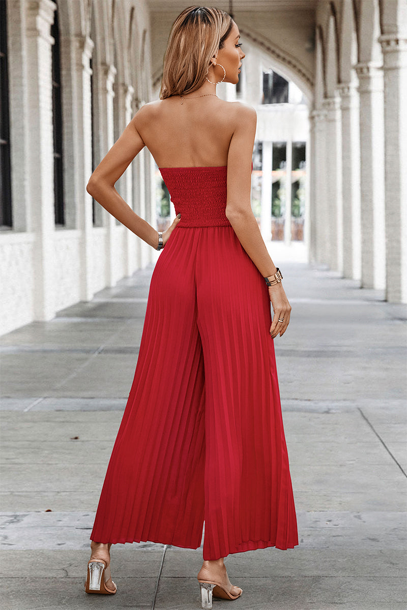 Sleeveless Off Shoulder Ruffle Solid Wide Leg Jumpsuit