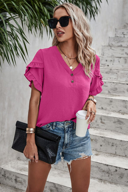 Ruffled Sleeves Button Blouse