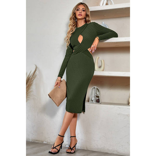 Cutout Crisscross Round Neck Fit Solid Dress | Dress - Women's | above the knee, bodycon, Dress, New Arrivals | Elings