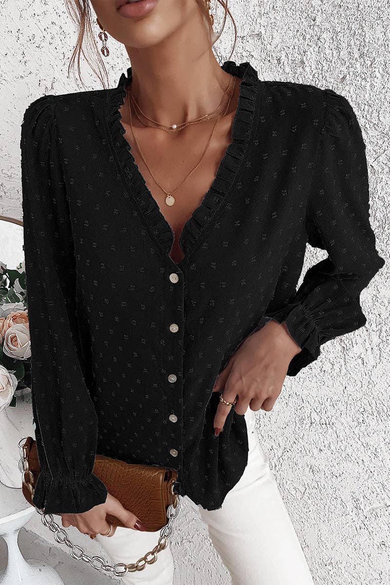 Polka Dot Button-Up Blouse | Blouse - Women's | 2023, long sleeve top, New Arrivals, tops | Elings