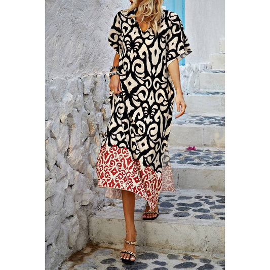 Plus Size V Neck Allover Print Loose Fit Dress | Dress - Women's | F, new arrival, plus, plus dress | Elings