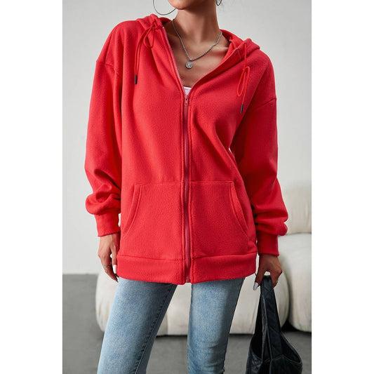 Solid Loose Fit Front Zipper Pockets Velete Hoddie | Hoodie - Women's | Hoodie, SWEATER | Elings