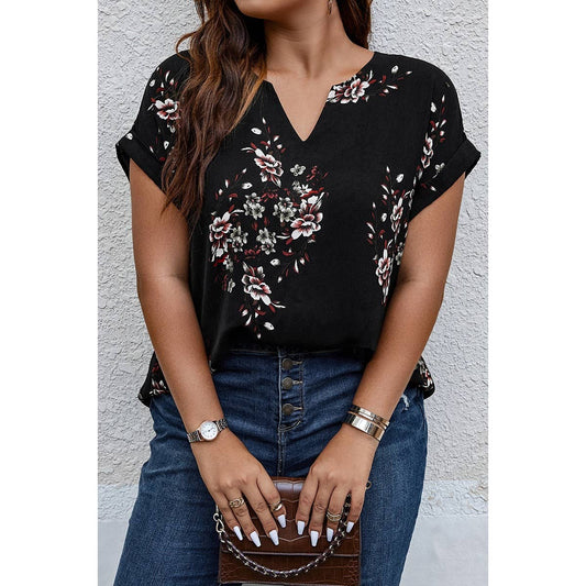 Plus Size Floral Print V Neck Loose Blouse | Blouse - Women's | F, new arrival, plus, Plus tops | Elings