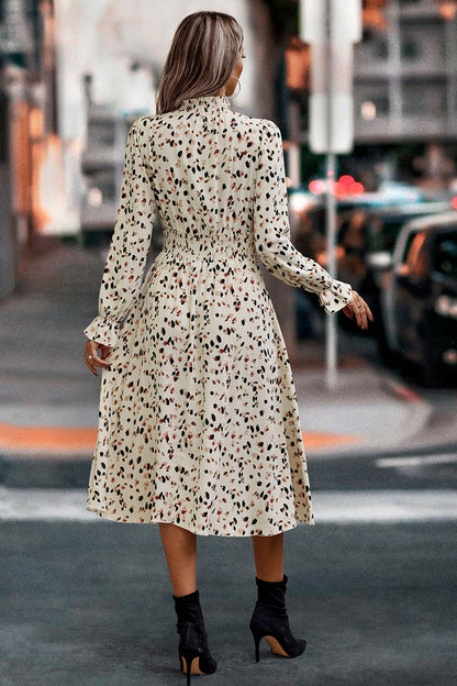 Dalmatian Print Lantern Sleeve Square Neck Belt Dress