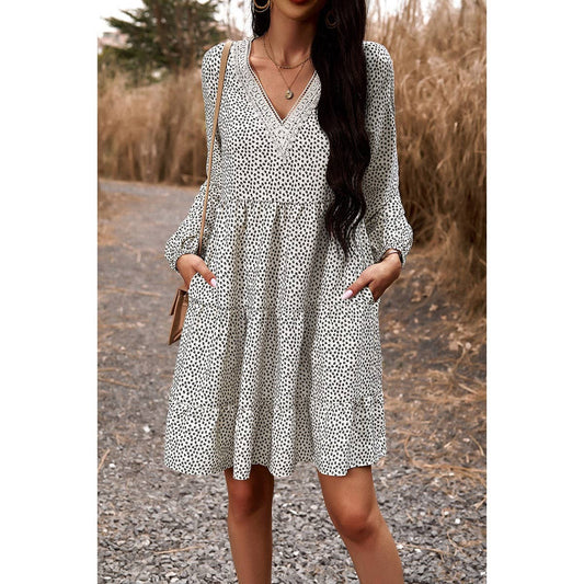 Speckle Lace Accent Tiered Puff Sleeve Dress | Dress - Women's | Elings