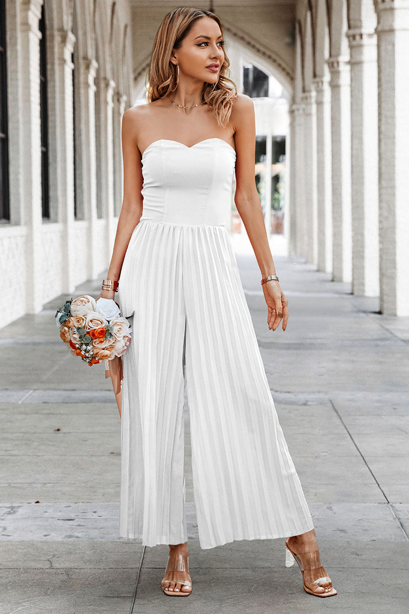 Sleeveless Off Shoulder Ruffle Solid Wide Leg Jumpsuit