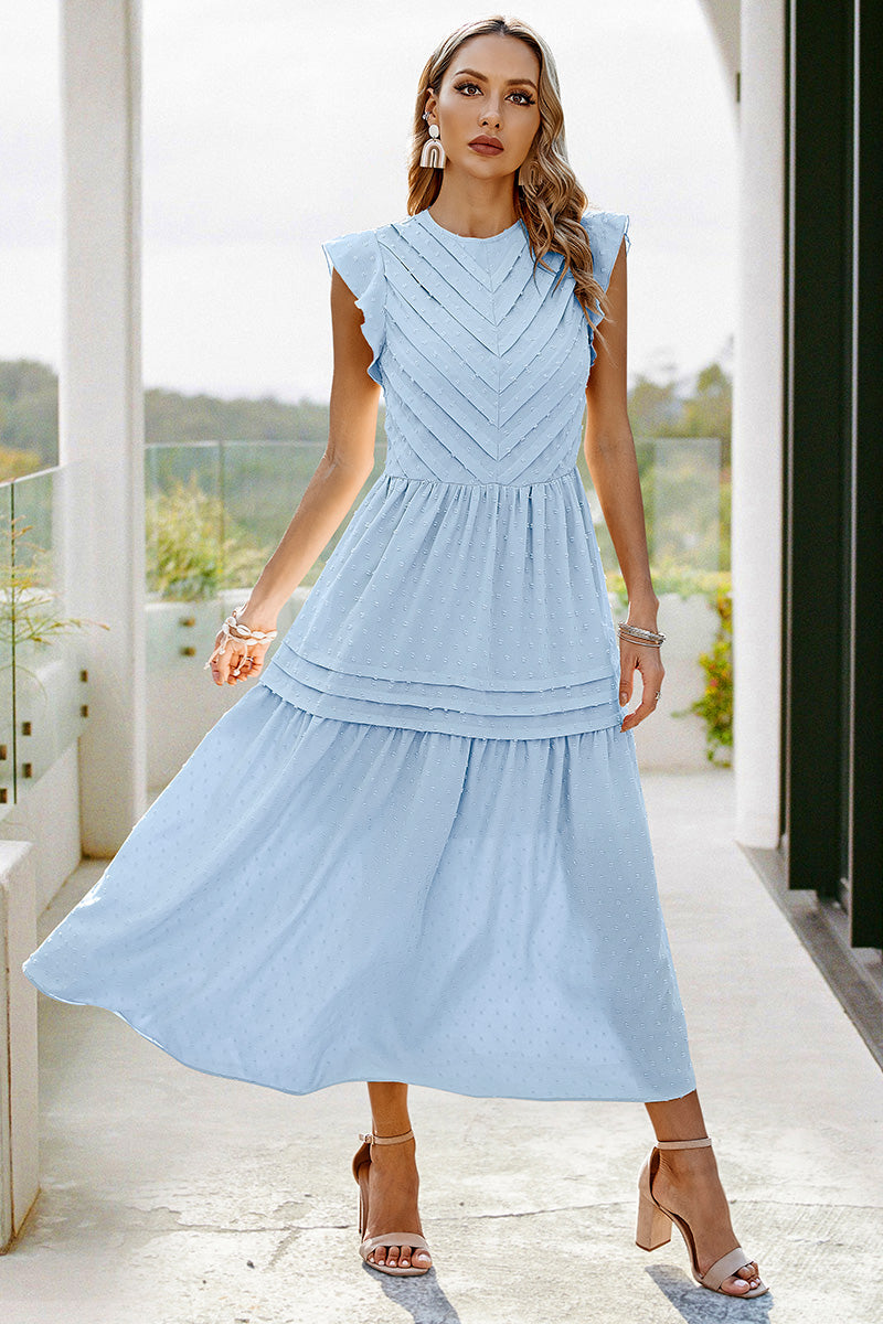 Ruffled Sleeves Pleated Front Maxi Dress