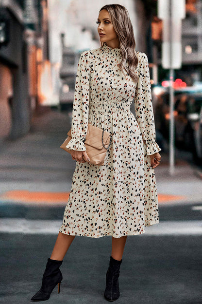 Dalmatian Print Lantern Sleeve Square Neck Belt Dress