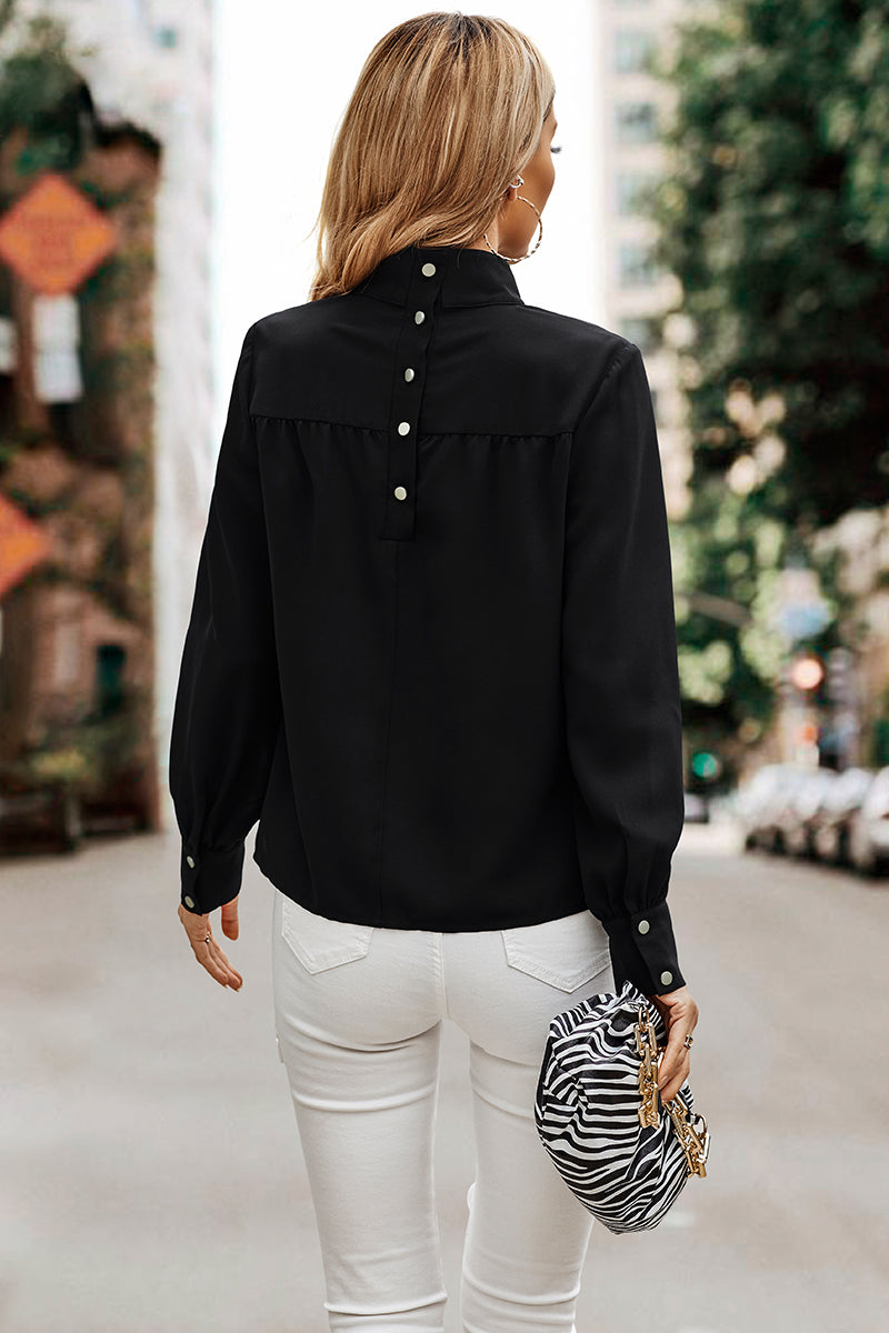 Solid Mock Neck Drop Shoulder Blouse