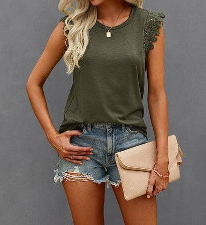 Lightweight Hollow Shoulder Top | Blouse - Women's | short sleeve top, tops | Elings