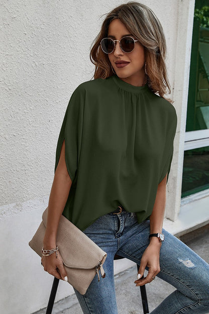 Mock Neck Cape Sleeve Blouse