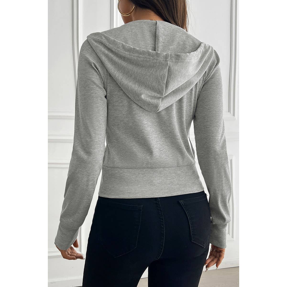 Solid Slim Fit Cropped Zipper Pockets Hoodie