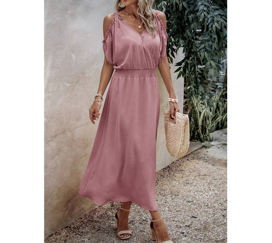 Knot Shoulder Open Sleeve Self Belt Solid Fit Dress | Dress - Women's | Dress, maxi dress | Elings