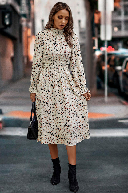 Dalmatian Print Lantern Sleeve Square Neck Belt Dress