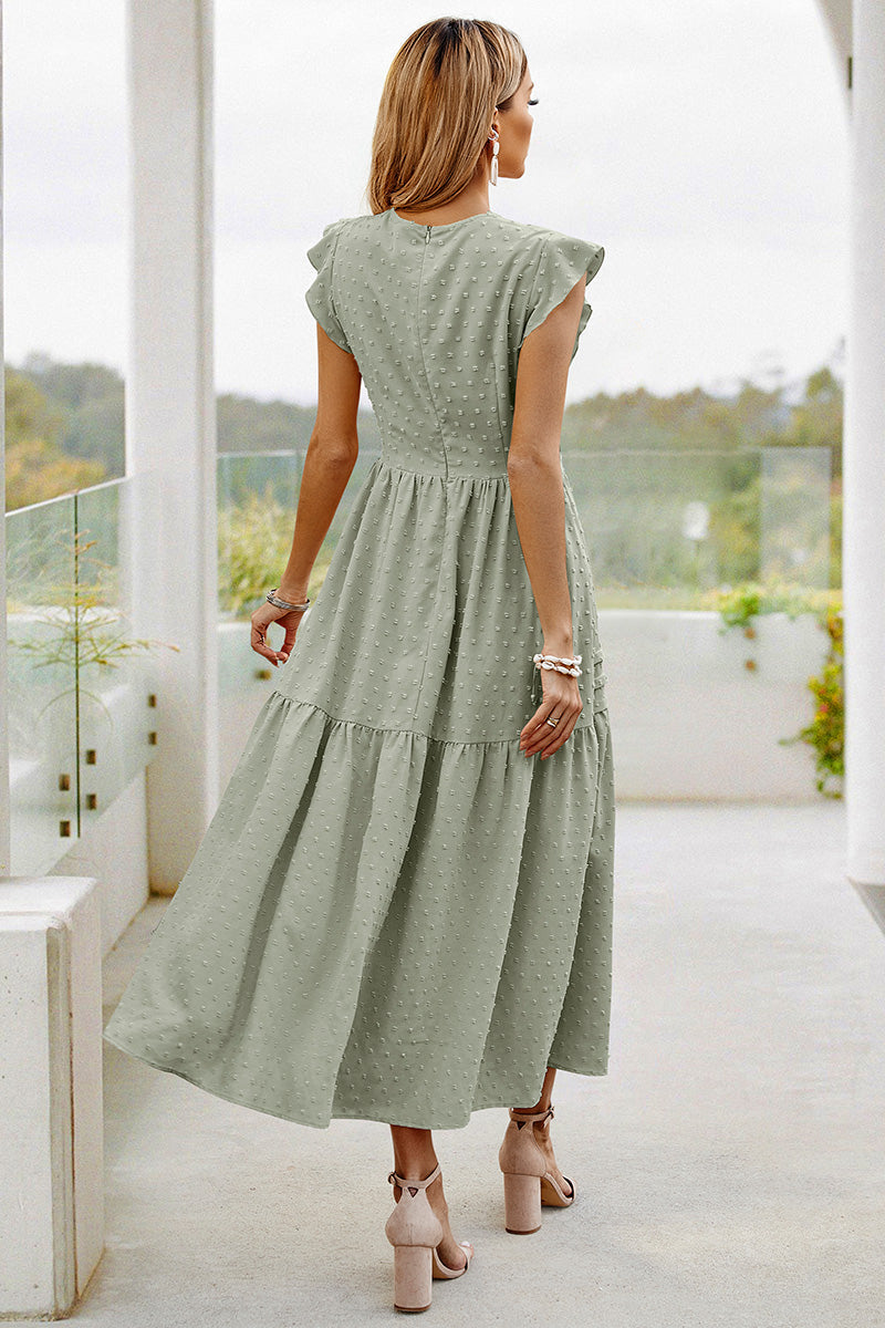 Ruffled Sleeves Pleated Front Maxi Dress