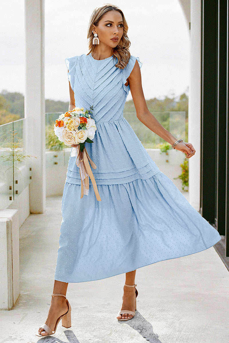 Ruffled Sleeves Pleated Front Maxi Dress