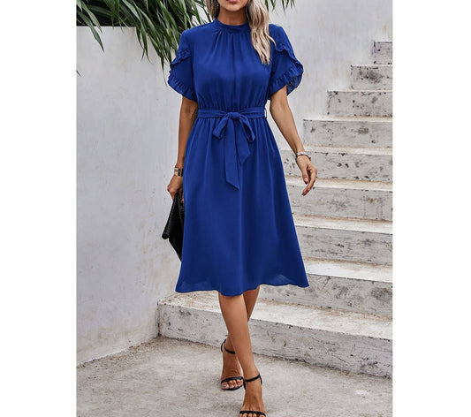 Puff Hem Ruffle Sleeve Keyhole Belt Dress | Dress - Women's | Dress, midi dress | Elings