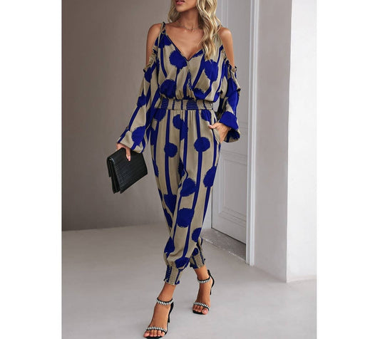 Allover Print Knot Shoulder Elastic Waist Jumpsuit | Jumpsuit - Women's | jumpsuit | Elings