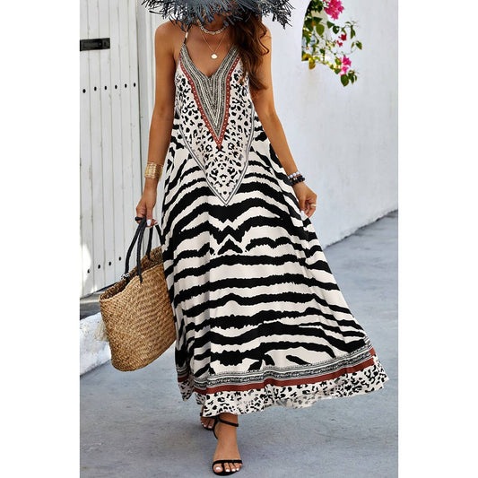 Animal Print Halter Deep V Ruffle Maxi Dress | Dress - Women's | Dress, F, LK, maxi dress, new arrival | Elings