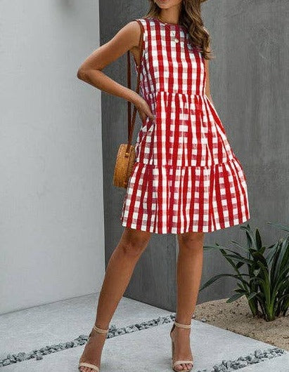 Trendy Plaid A-Line Midi Dress | Dress - Women's | above the knee, Dress, LK | Elings