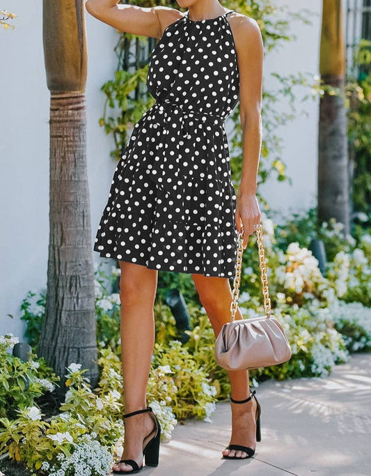 Polka Dot Tiered Halter Dress | Dress - Women's | 011624, above the knee, Dress, LK, new arrival, New Arrivals | Elings