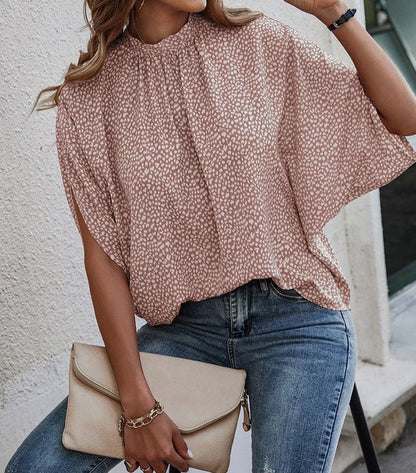 Mock Neck Cape Sleeve Blouse