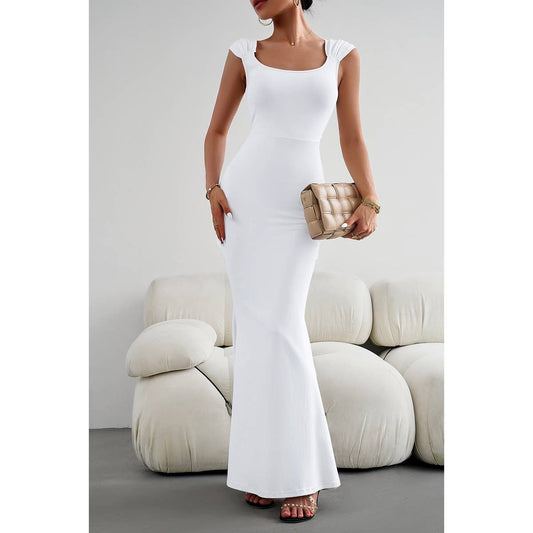 Square Neck Solid Fit Bodycon Wrap Fishtail Dress | Dress - Women's | bodycon, Dress, maxi dress | Elings