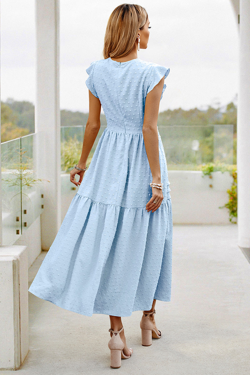 Ruffled Sleeves Pleated Front Maxi Dress