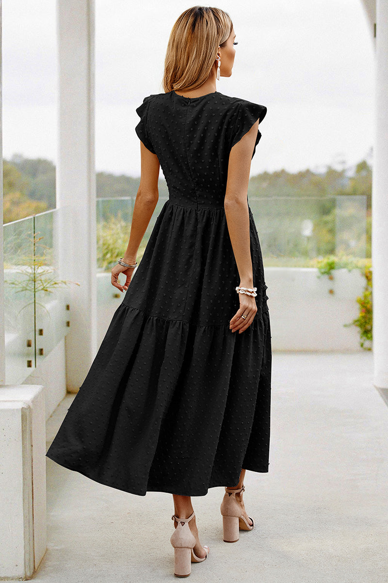 Ruffled Sleeves Pleated Front Maxi Dress