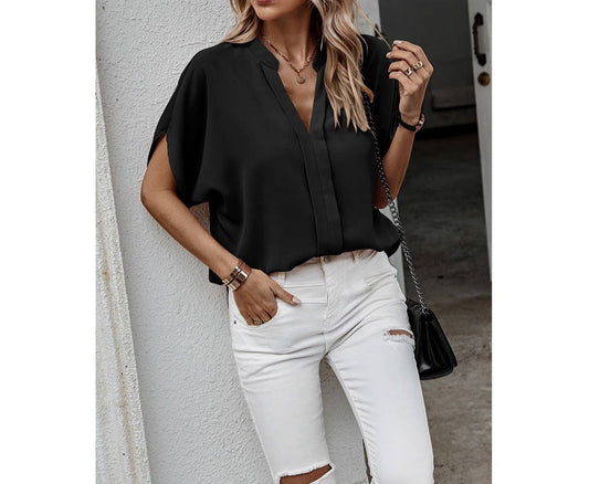 V Neck Solid Loose Fit Half Sleeve Blouse | Shirt - Women's | 523, new arrival, New Arrivals, shoppe247, short sleeve top, Top, tops | Elings