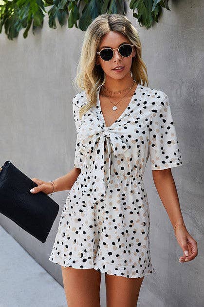 Polka Dot Short Sleeve V Neck Romper | Romper - Women's | 2024, Jumpsuit and Romper | Elings