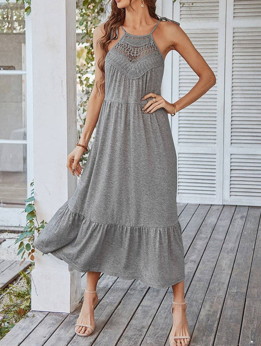 Ruffled Maxi Dress with Tie Straps | Dress - Women's | 2023, Dress, LK, maxi dress, New Arrivals | Elings