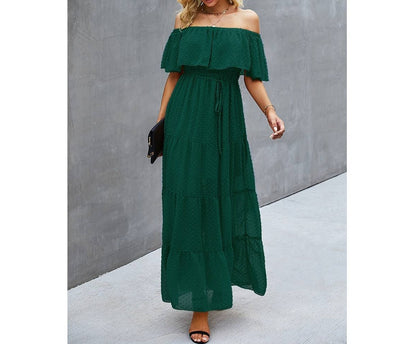 Off Shoulder Solid Ruffle Maxi Dress | Dress - Women's | 2024, Dress, LK, maxi dress | Elings