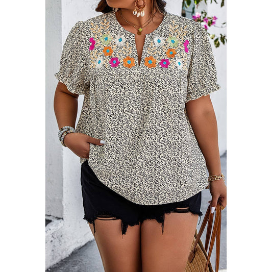 Plus Size Floral Print V Neck Loose Fit Top | Blouse - Women's | F, new arrival, plus, Plus tops | Elings